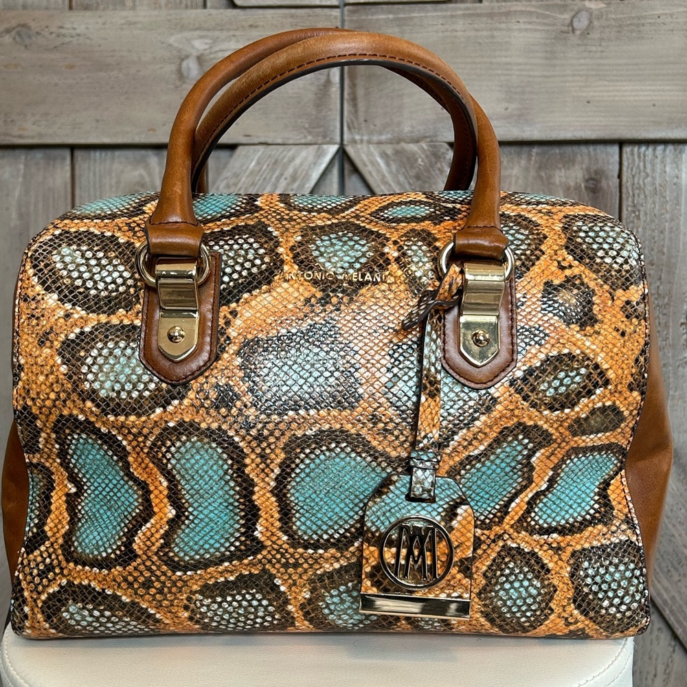 ANTONIO MELANI Brown and Blue Patterned Bag
